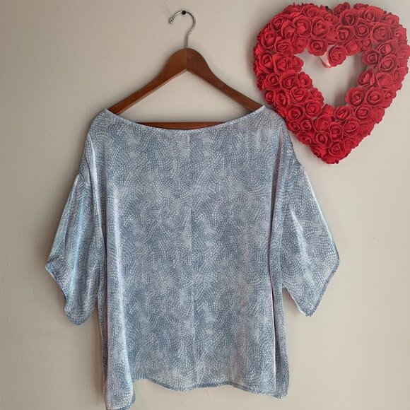 Michael Michael Kors Petite XL Petal-Print Short-Sleeve Silky Top PXL Chambray - Picture 3 of 7